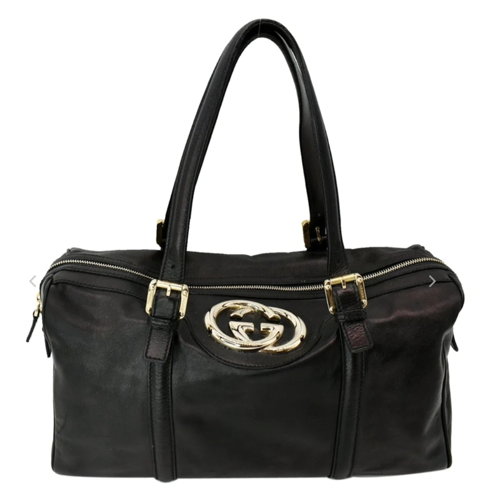 GUCCI Britt Leather Satchel Bag Black